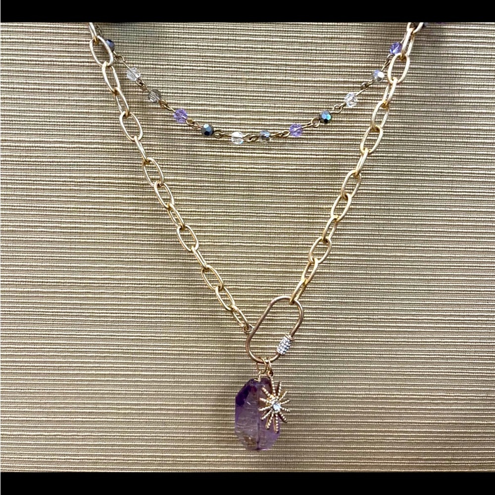 Handmade Ametrine focal bead gold double layer necklace